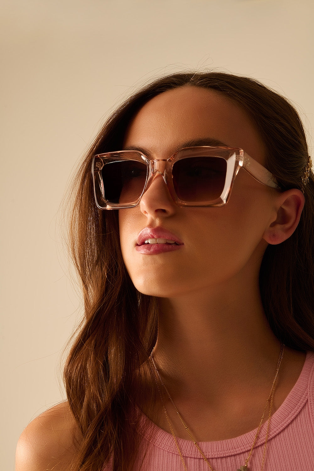 90s Squared Sunglasses em bege