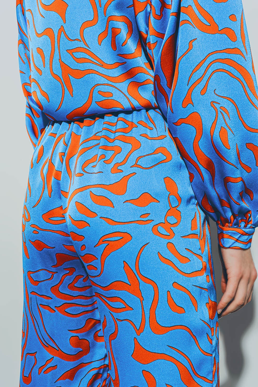 Calças de Cetim com Cintura Elástica em Azul