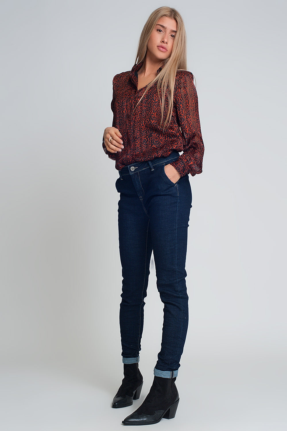 Calças de ganga de corte de cigarro à chinesa