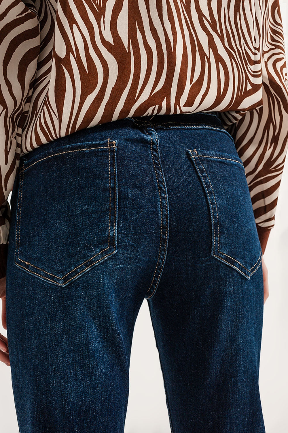 Calças de ganga de perna direita mistura de algodão