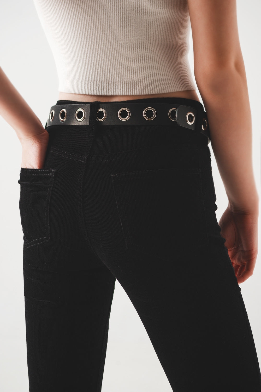 Calças de veludo de bombazina em preto