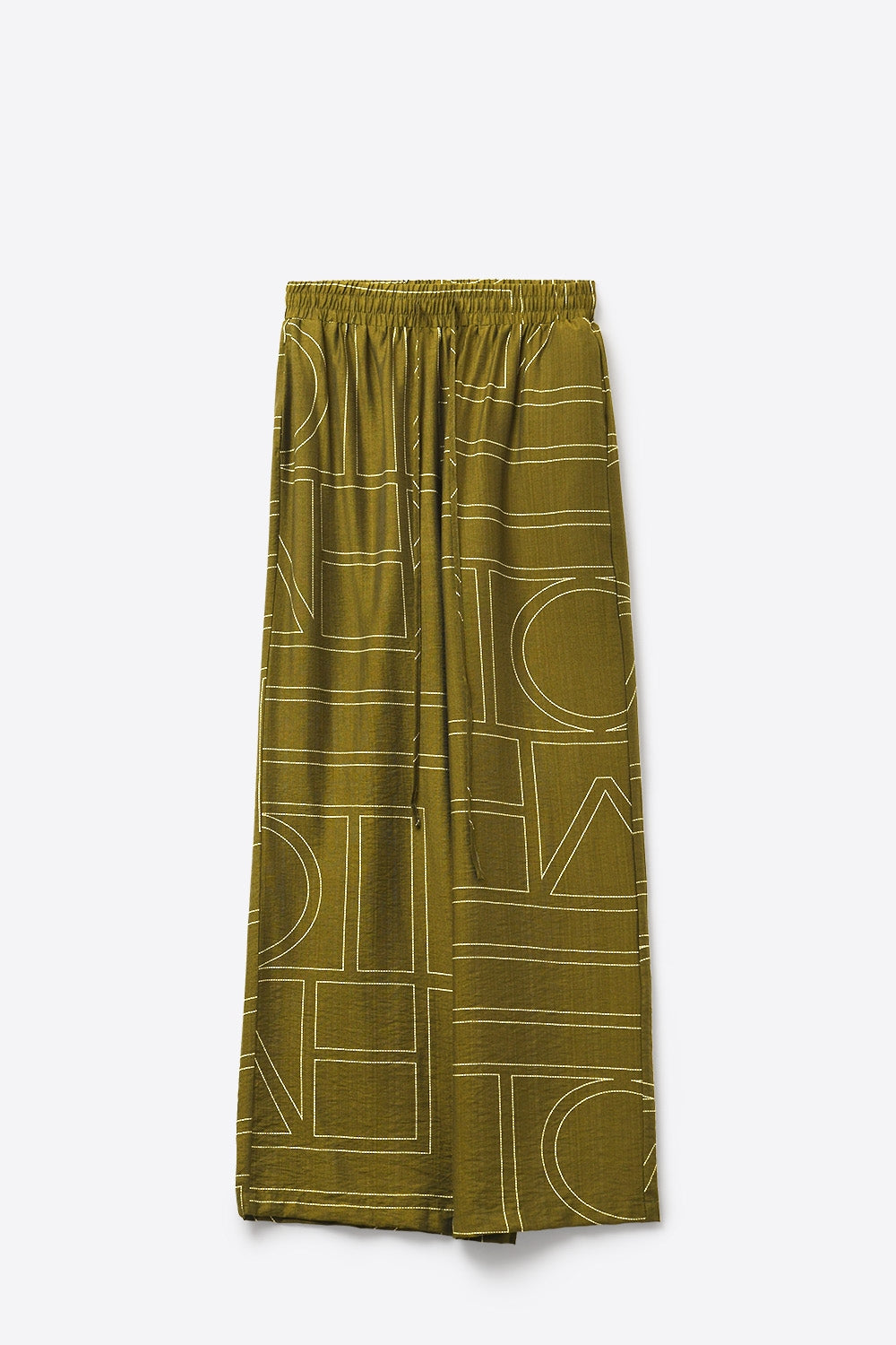 Calças largas de tecido fino fluido com estampado gráfico Olive