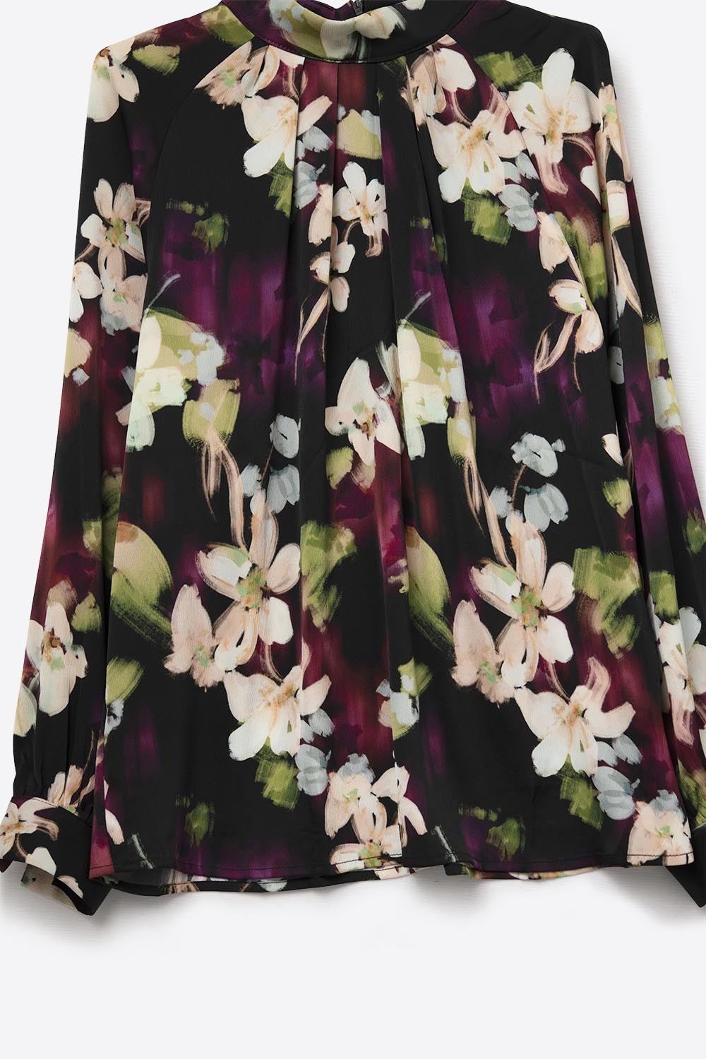 Camisa de cetim floral elegante em preto