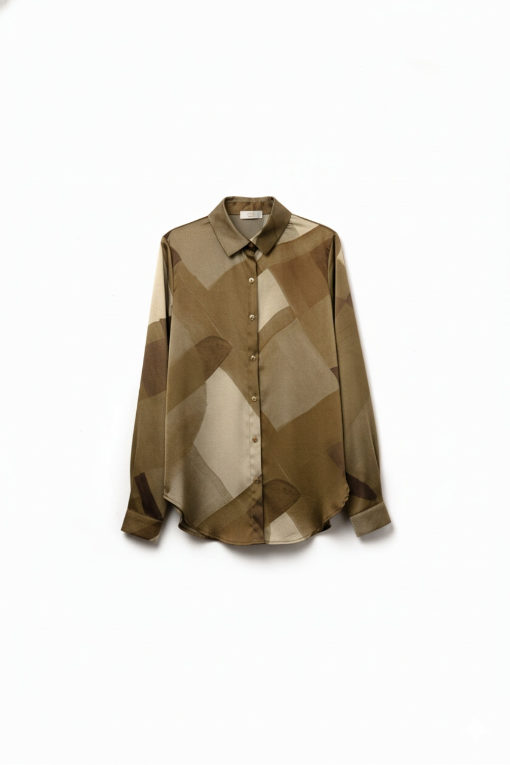 Camisa de cetim verde com estampado geomŽtrico