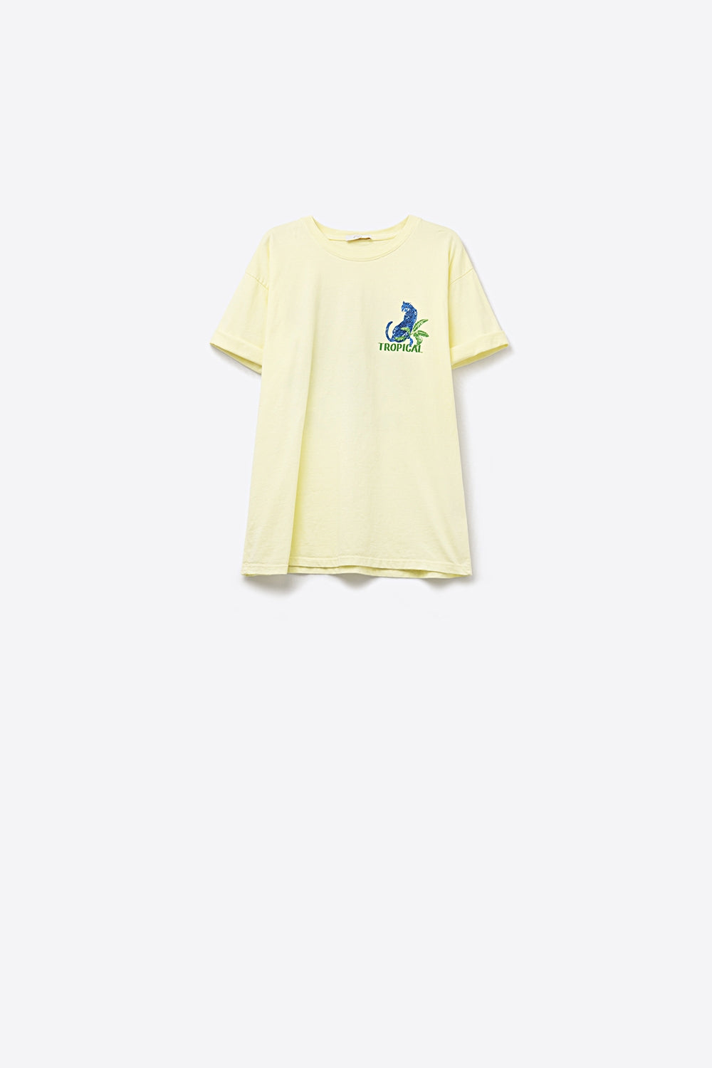 Camiseta amarela feita na Itália com estampa gráfica tropical