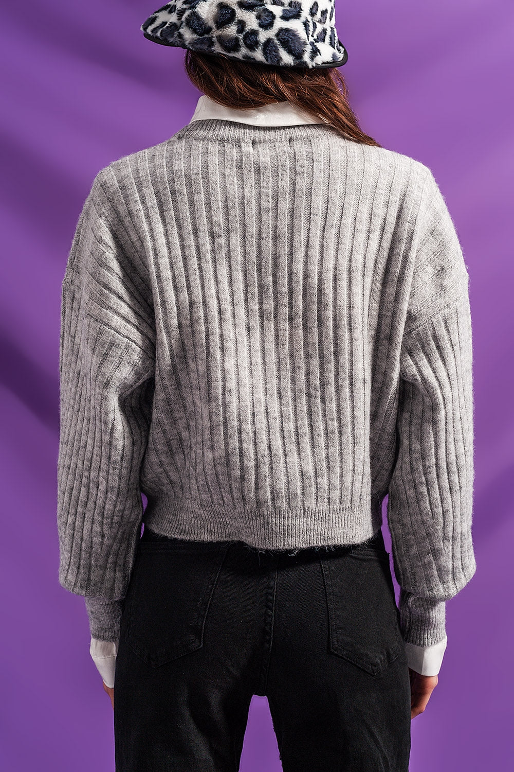 Camisola com nervuras nervuradas cinzento