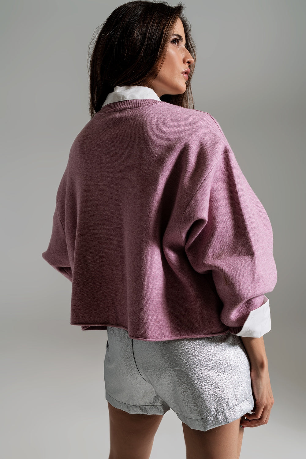 Camisola oversized com decote em barco em rosa antigo