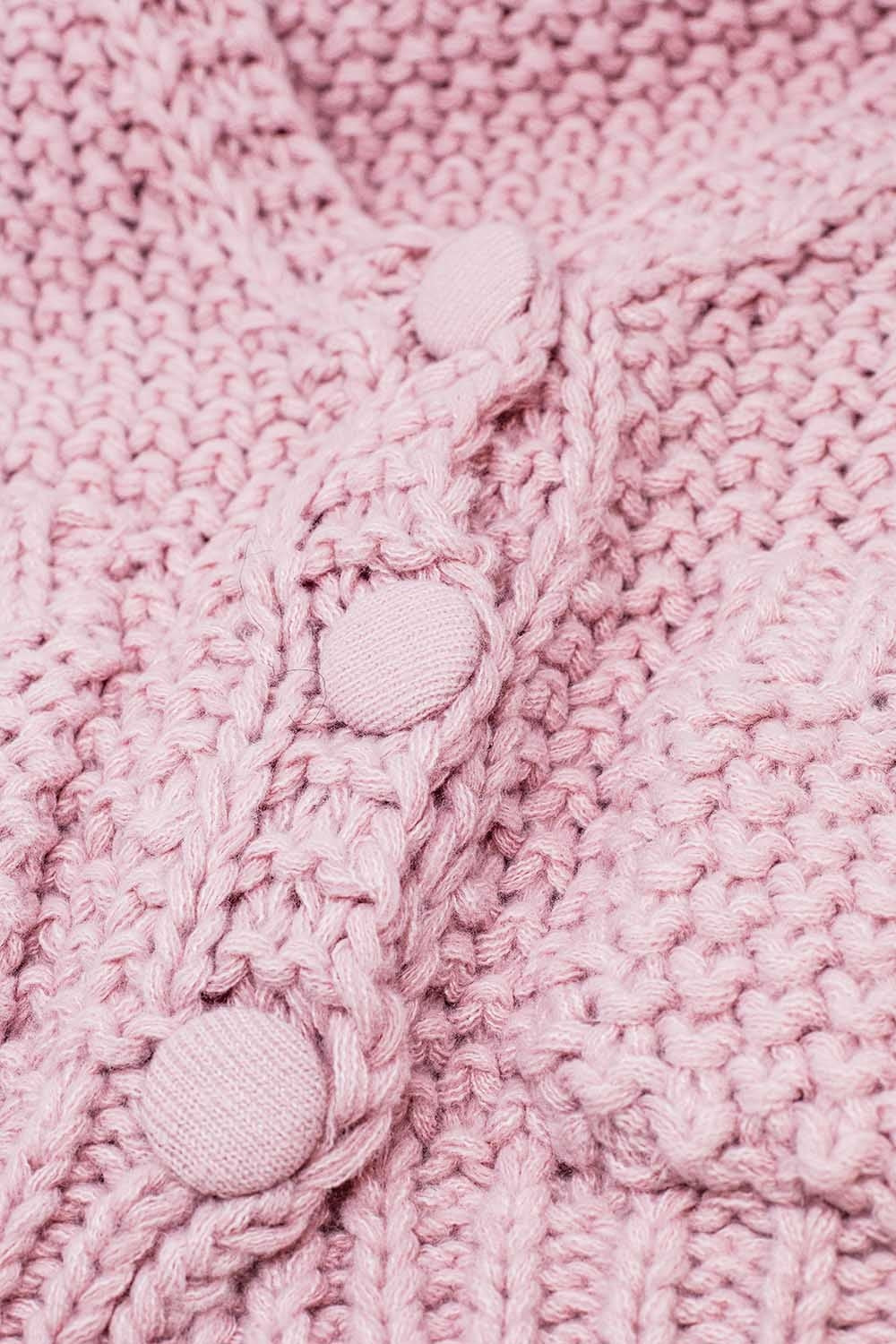 Casaco de malha volumosa cor-de-rosa de grandes dimensões com bolsos