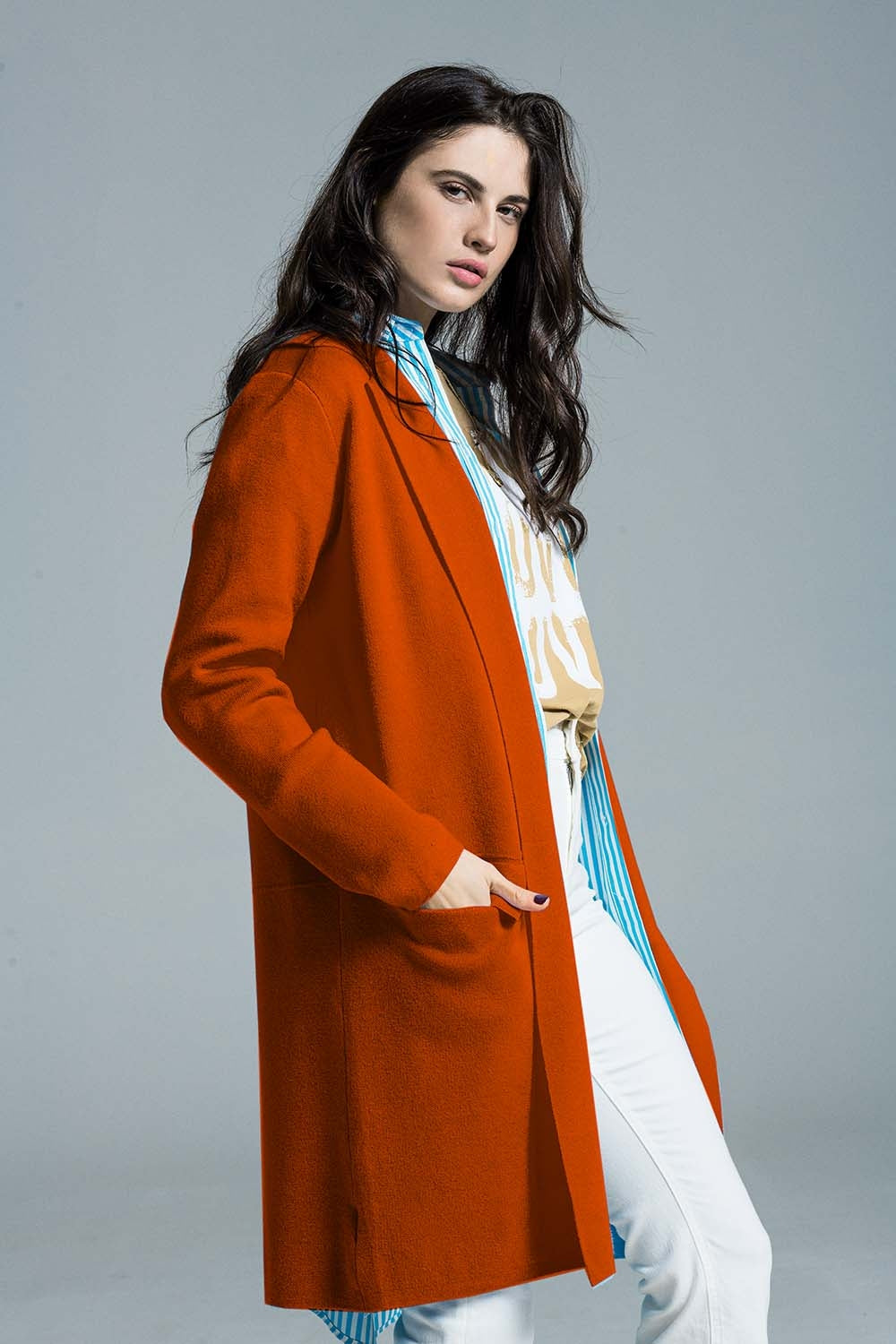 Casaco maxi com gola oversized em laranja