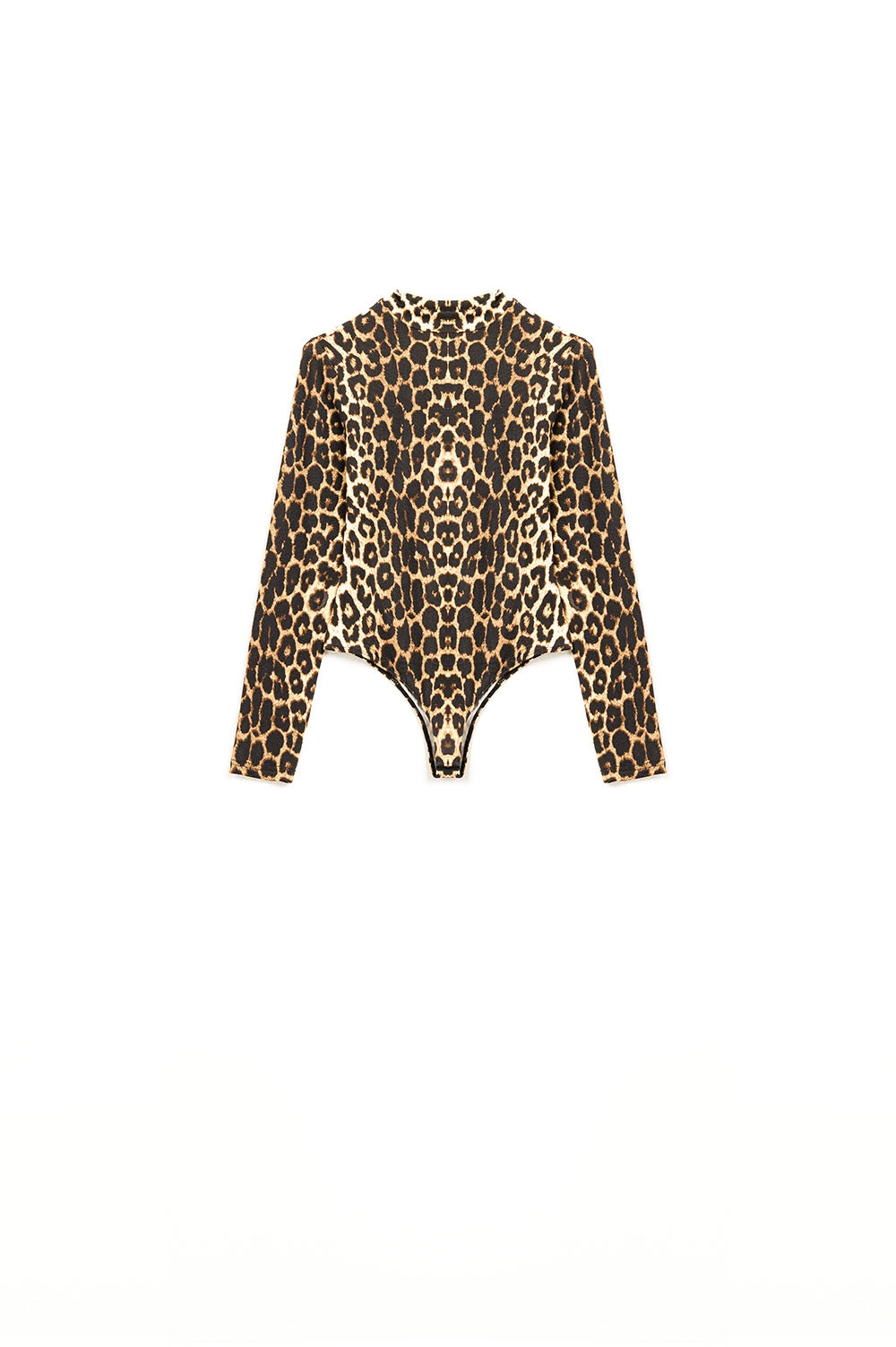 Corpo em spandex com estampado de leopardo e manga comprida