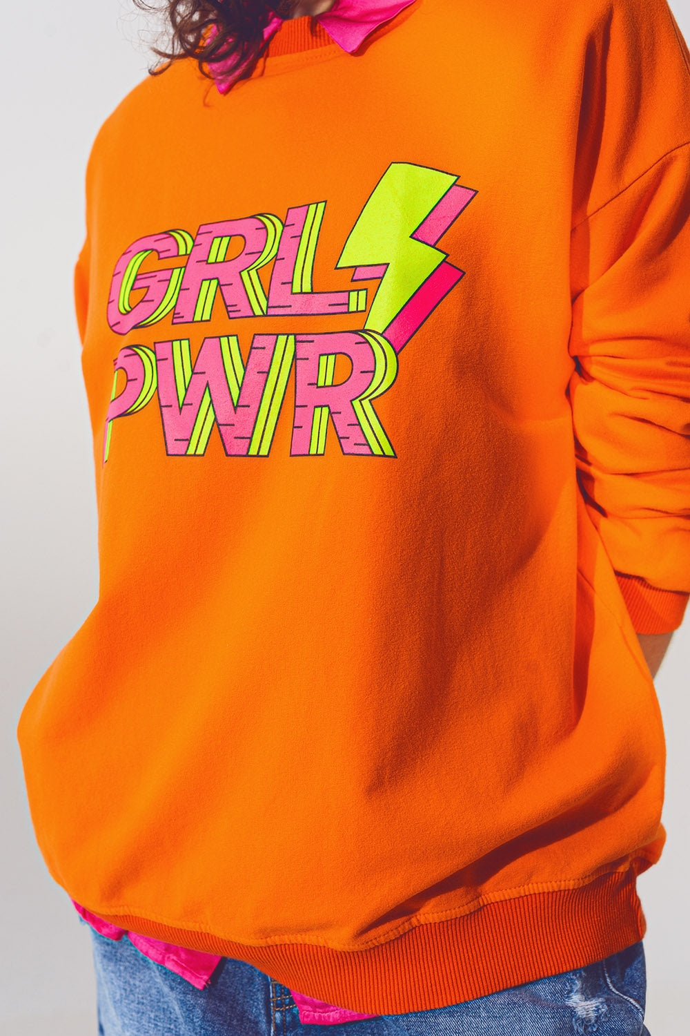 GRL PWR Camisola de Texto em Laranja