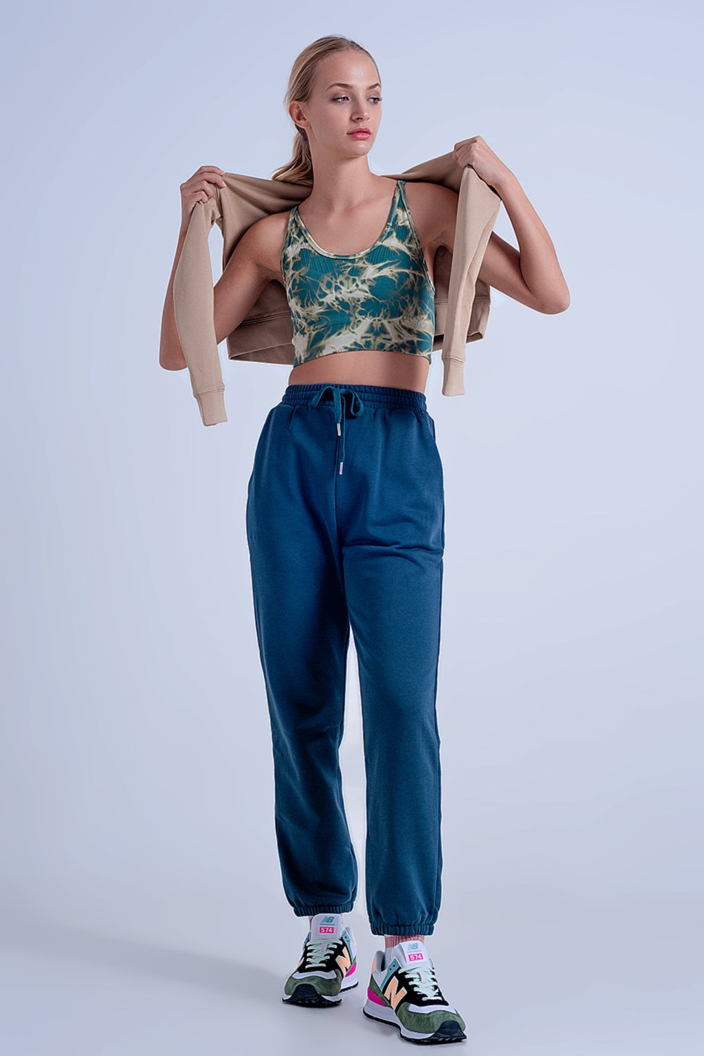 Joggers básicos de cordão de algodão verde escuro