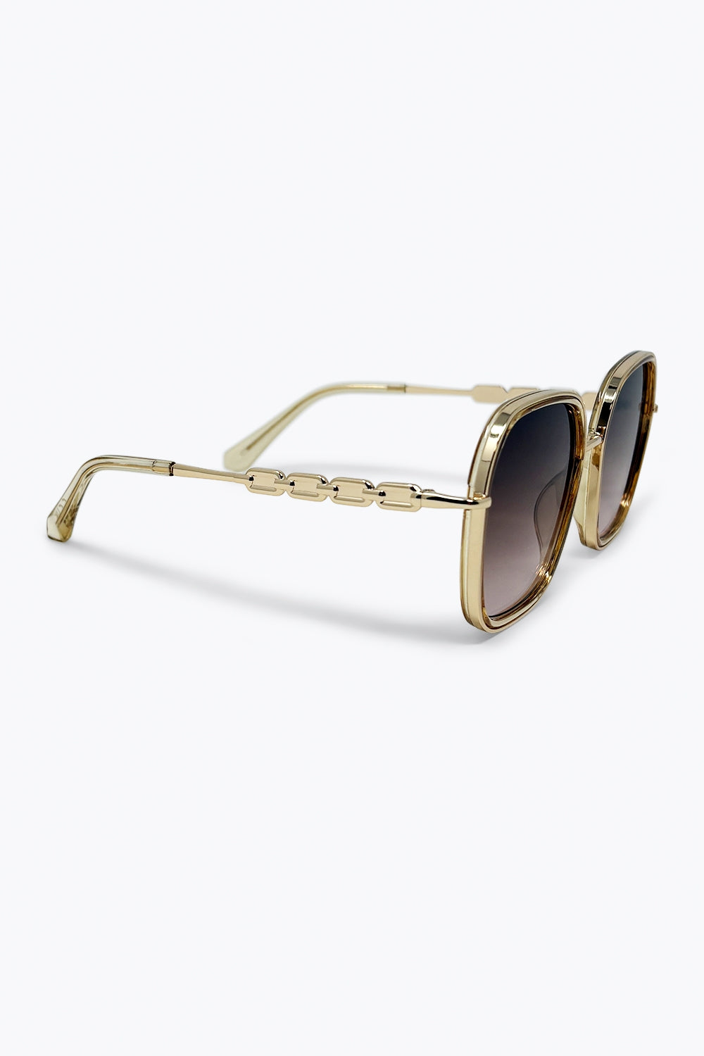 Lentes Degradê Marrom Armação Dourada Metal Óculos de Sol Quadrados Oversized
