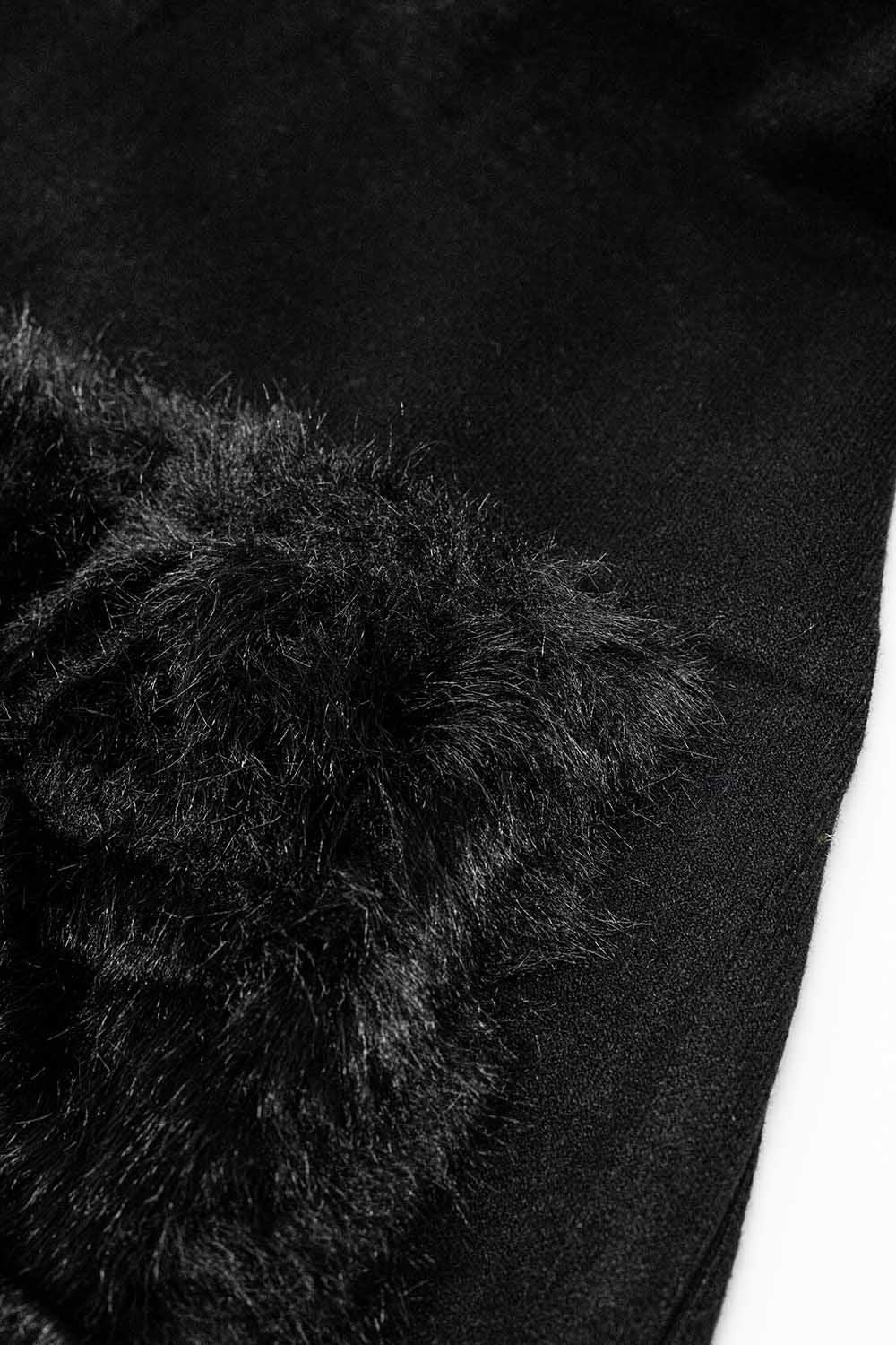 Maxi-casaco de malha preto de alta qualidade com bolsos de pele
