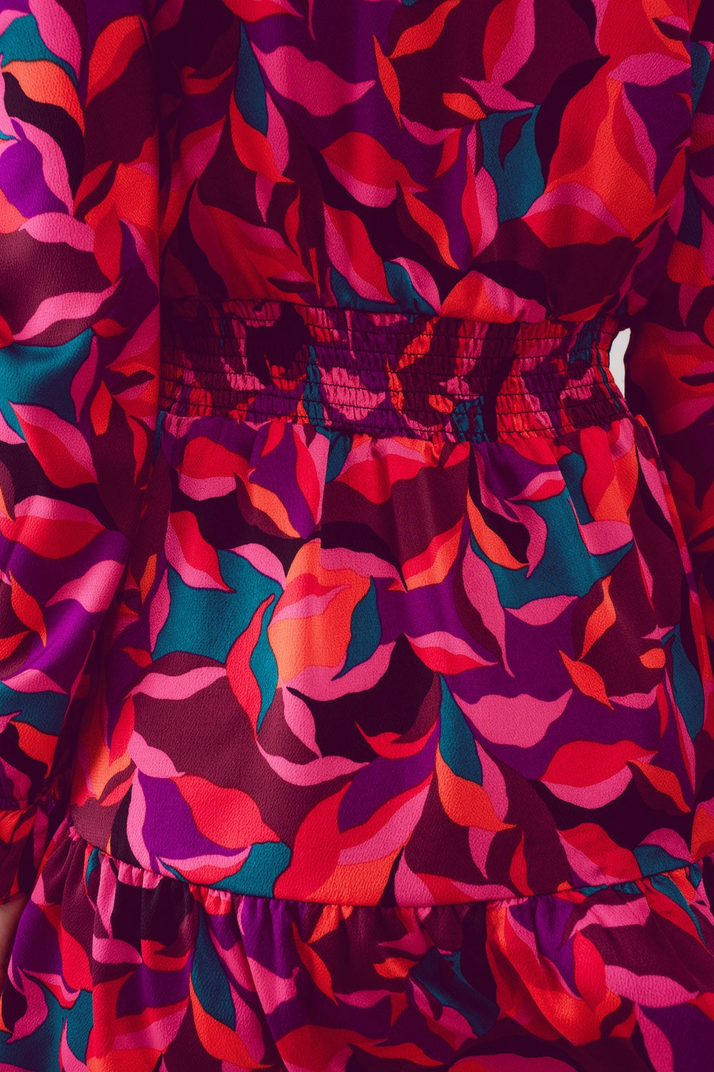 Mini vestido de manga de Puff em fuchsia