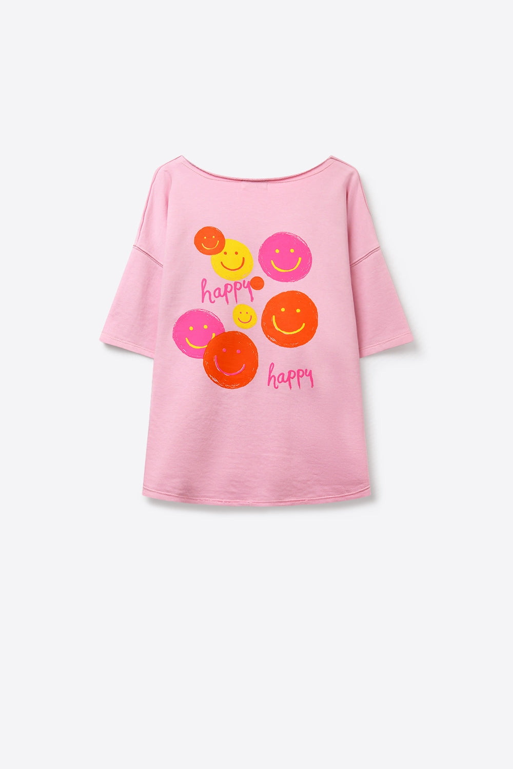 Moletom de Algodão Rosa com Corte Solto e Detalhe de Smiley