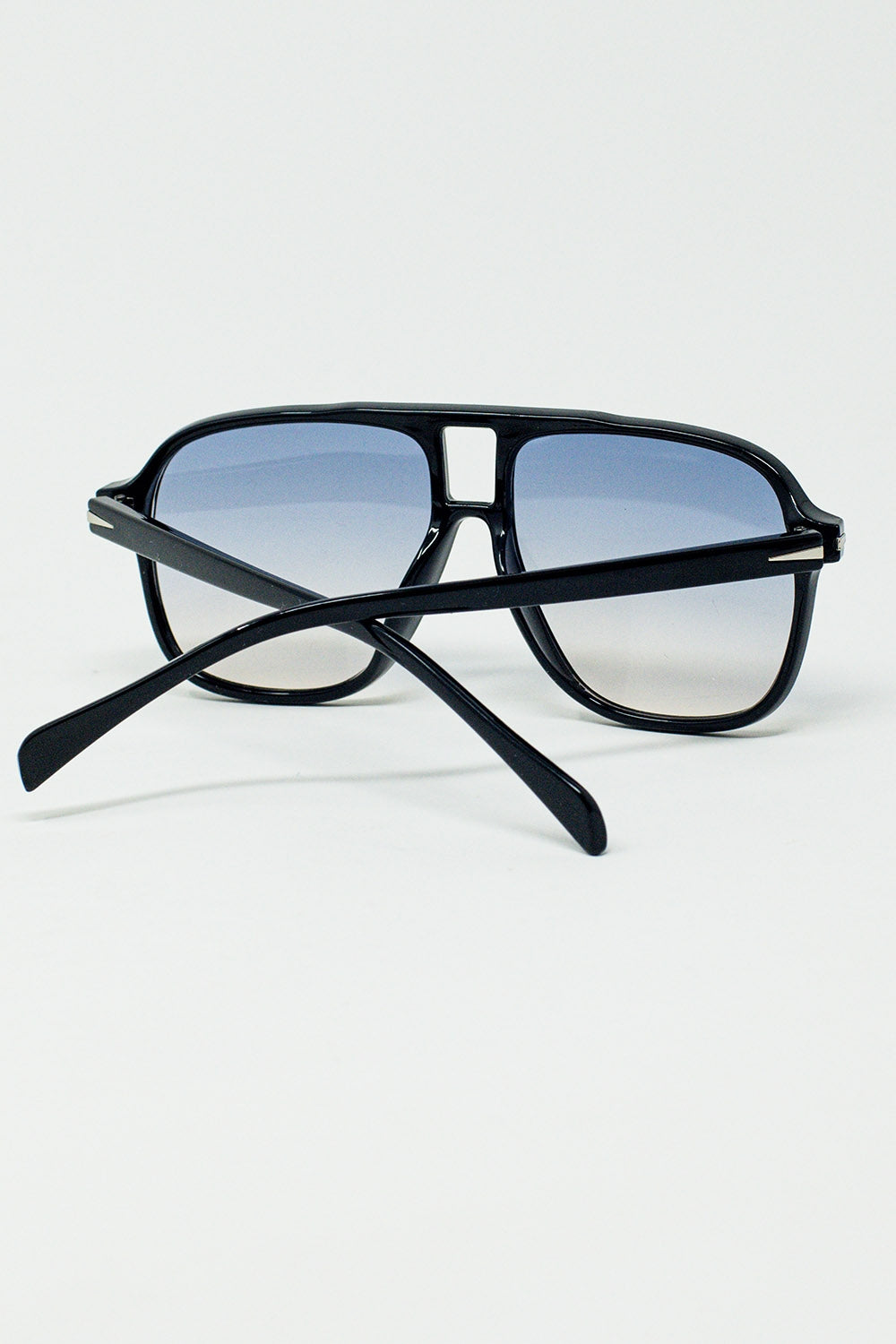 Óculos de sol Oval Aviator com lente azul Smoke em preto