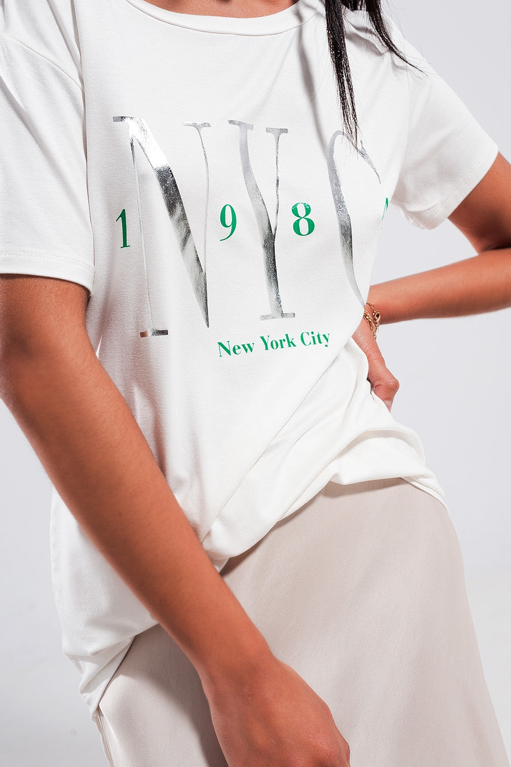 T shirt branca com texto New York City