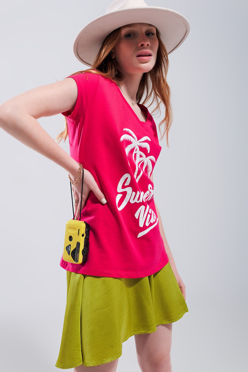 T shirt Fuchsia com estampa Summer Vibes