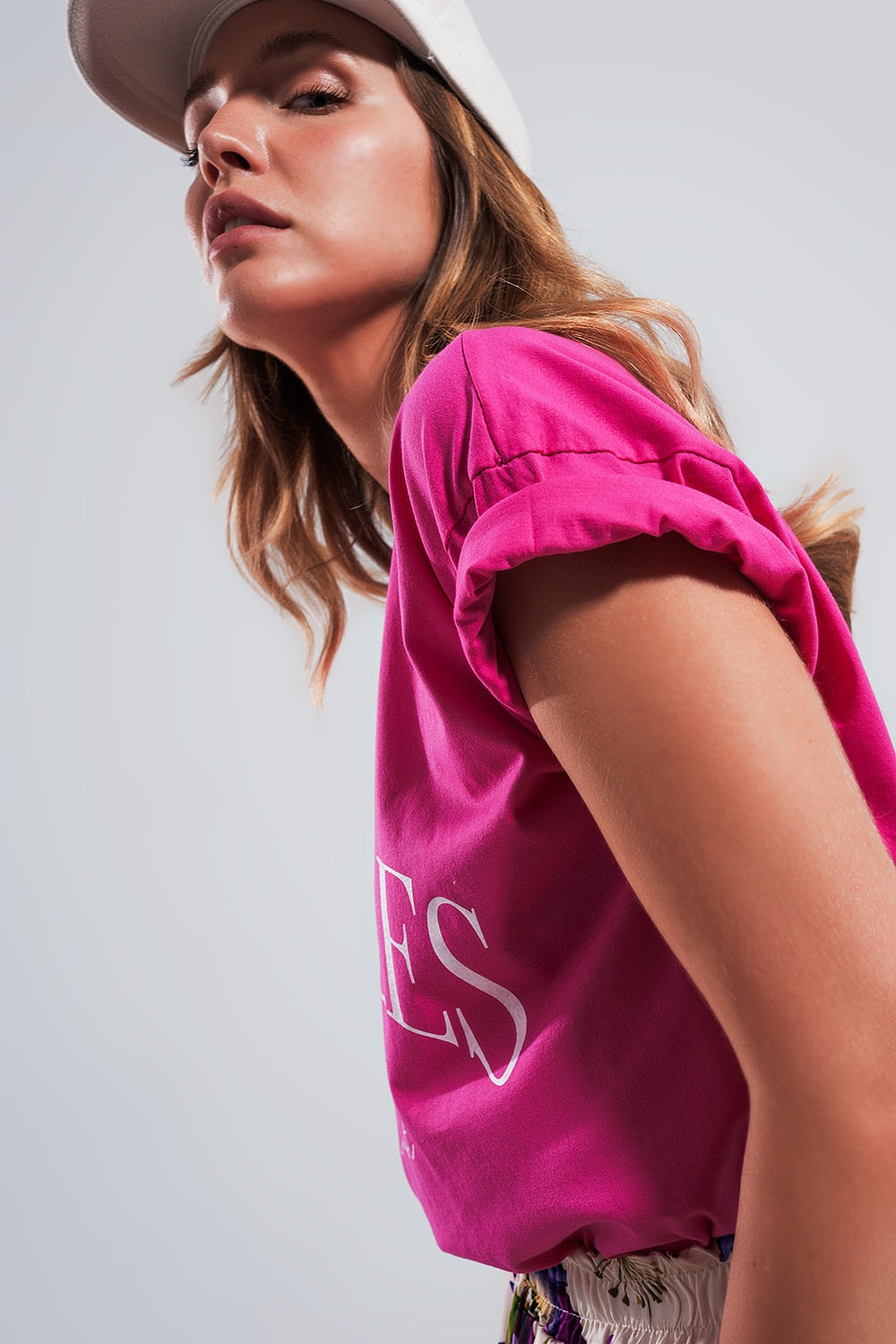 T shirt fuchsia com texto impresso Los Angeles