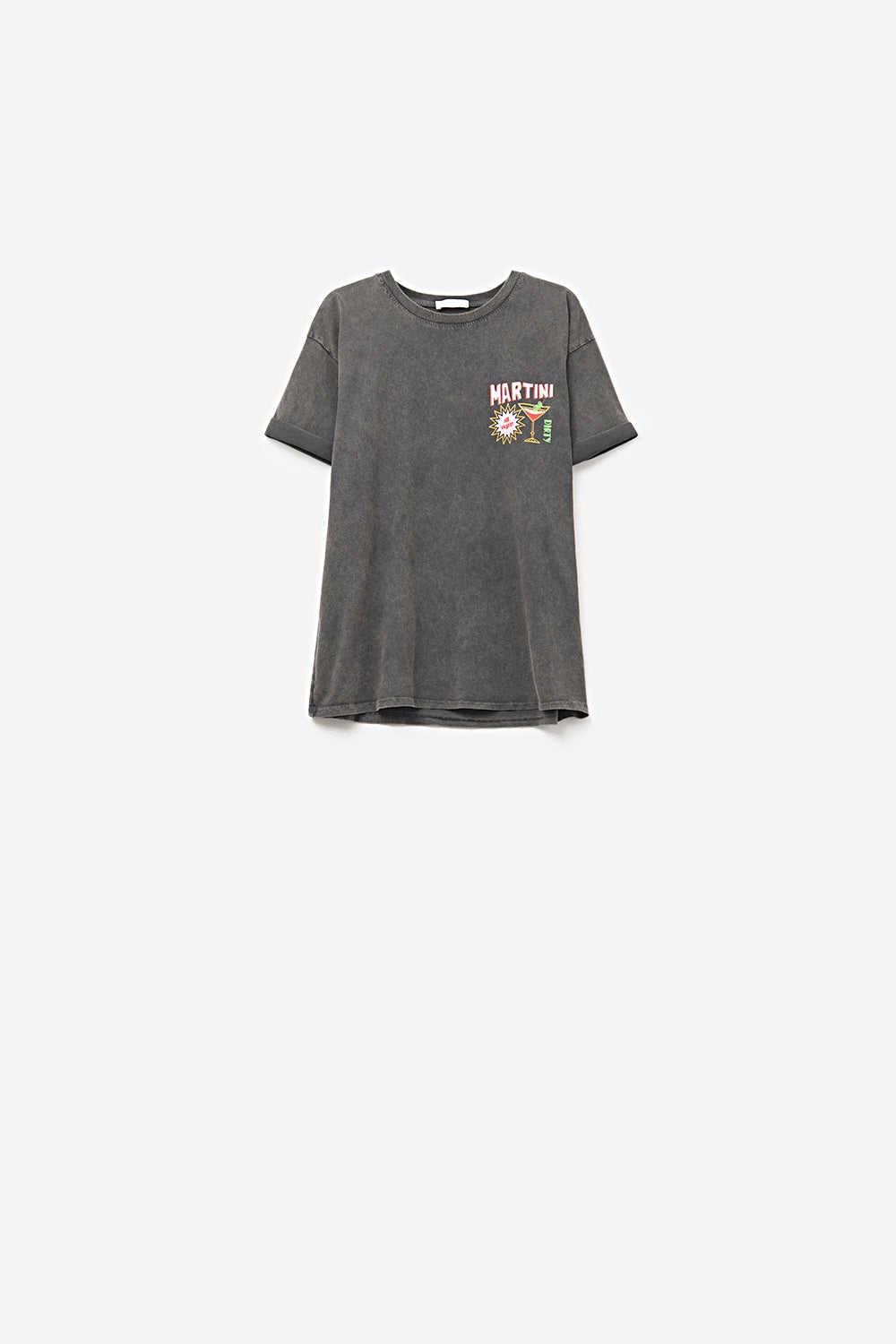 T-shirt preta com lavagem de pedra fabricada em Itália com um logótipo gráfico Martini