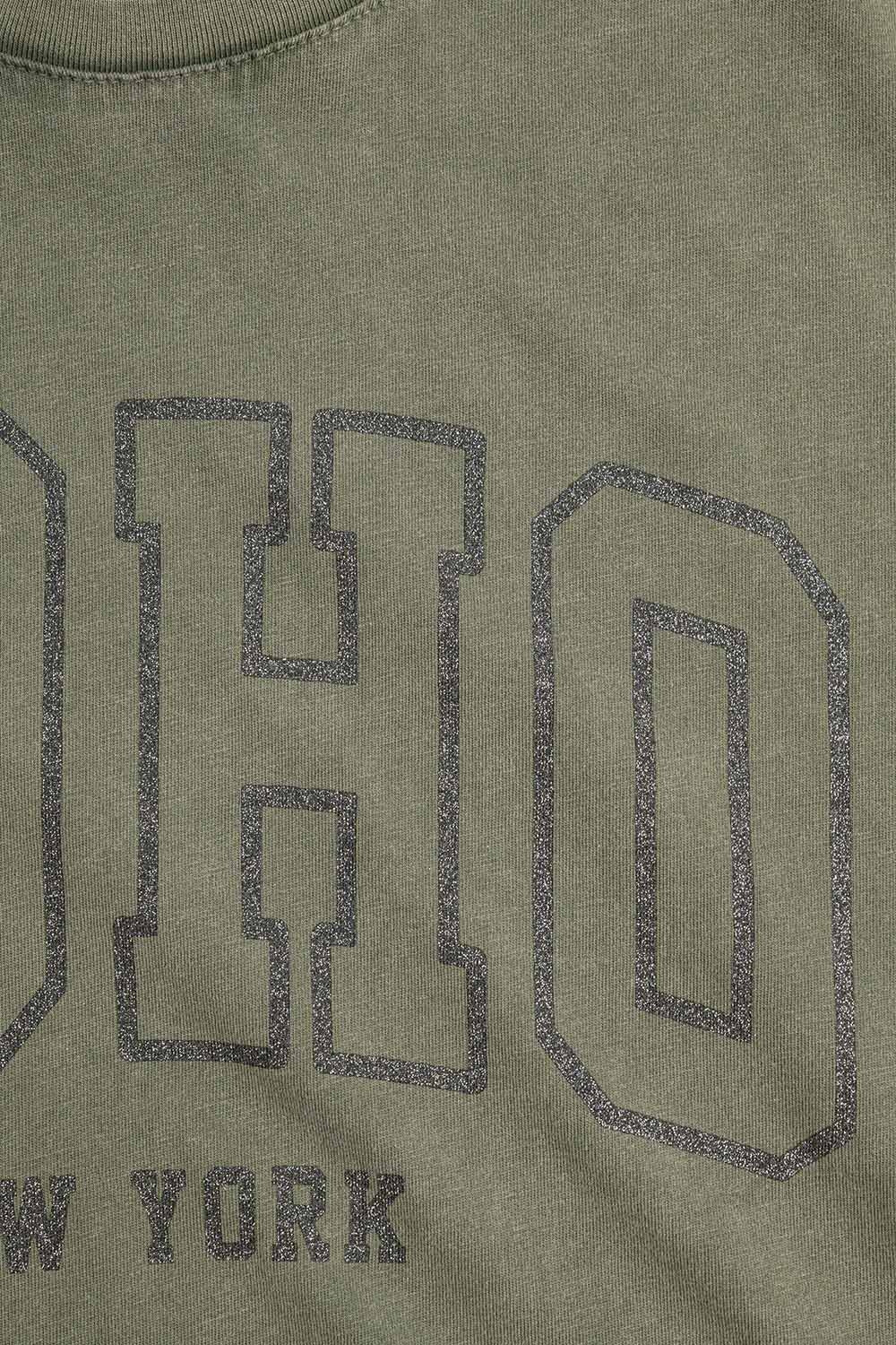 T-shirt verde caqui lavada de tamanho grande com Soho New York na frente