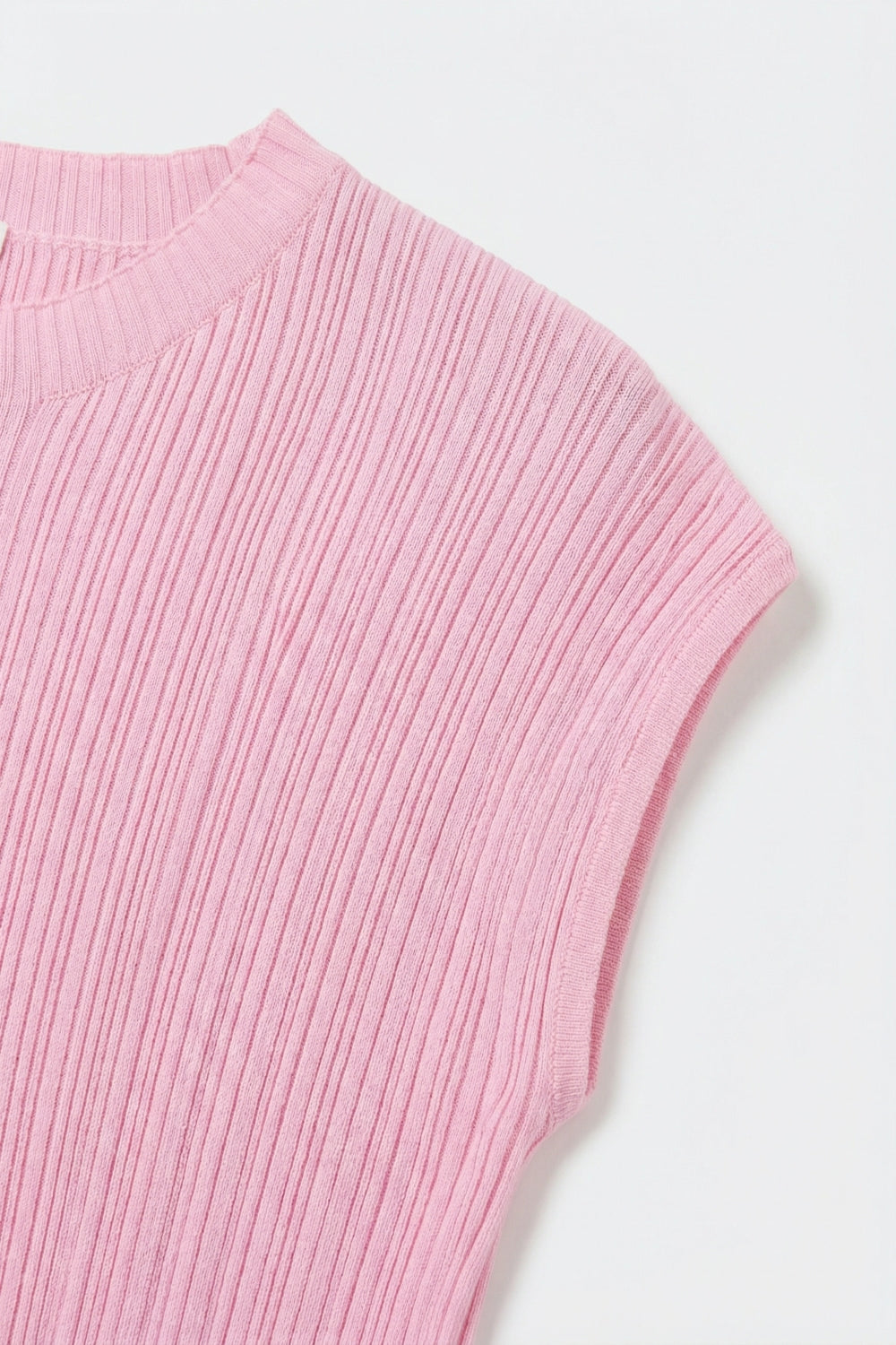 Top de Malha Canelada Fina sem Mangas em Rosa