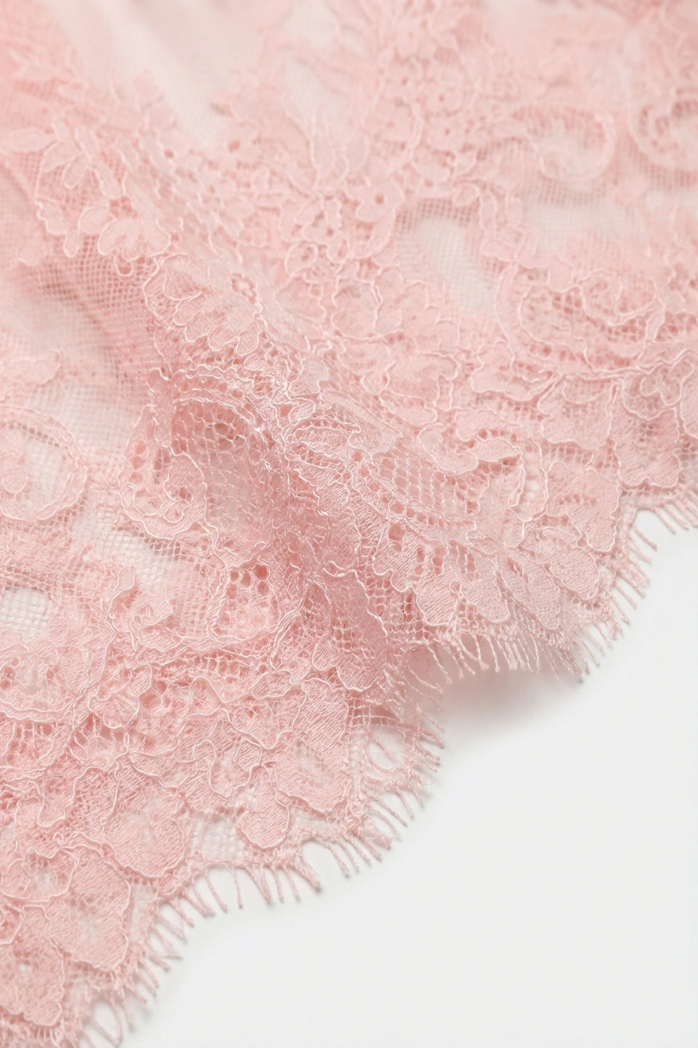 Top Transparente de Renda Rosa com Detalhe Floral de Manga Comprida