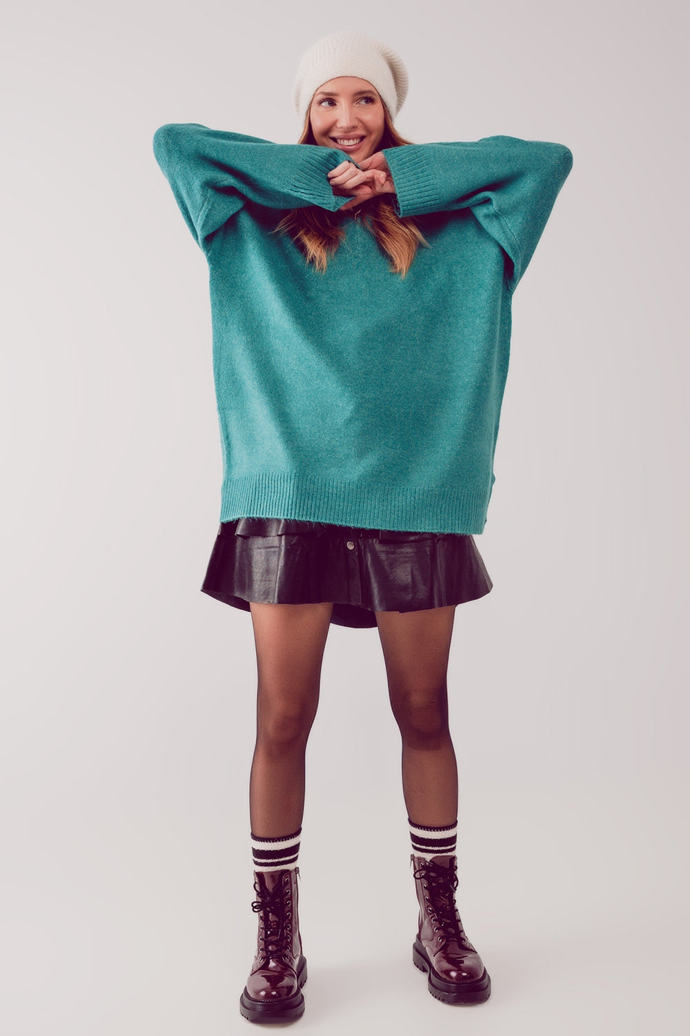 Vestido camisola oversize com decote em V turqu�s