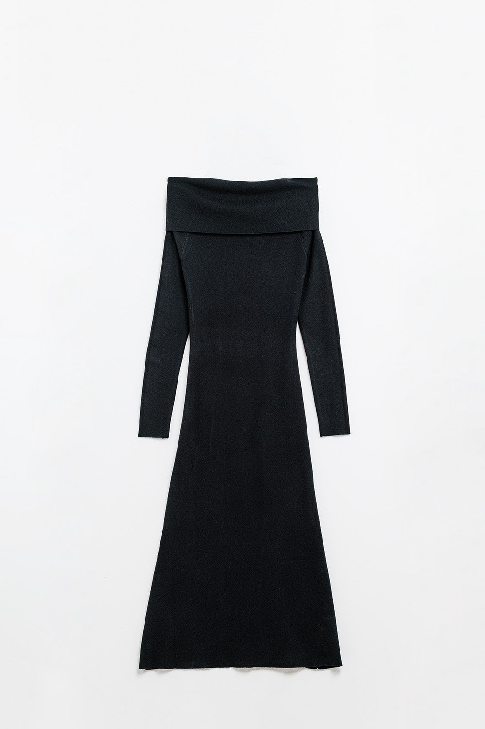 Vestido Maxi Bardot largo em malha preto