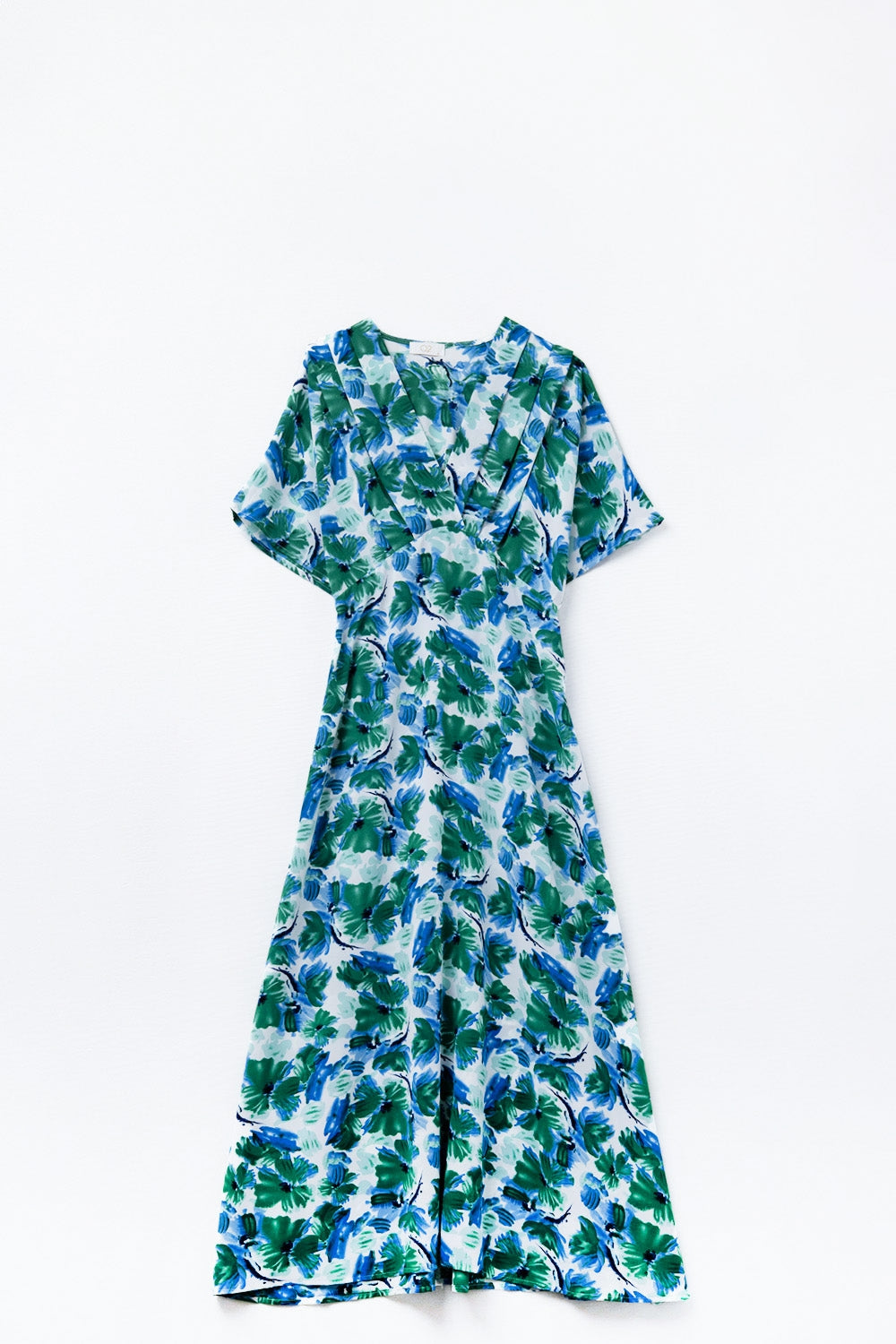 Vestido maxi com estampa floral em tecido de cetim com mangas caídas