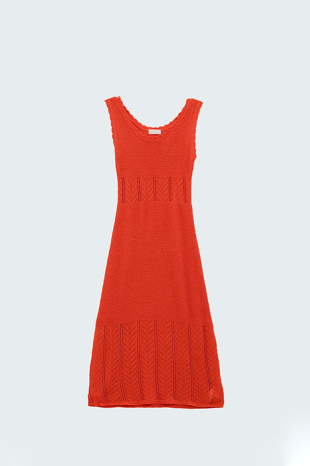 Vestido midi em malha laranja sem mangas com gola redonda
