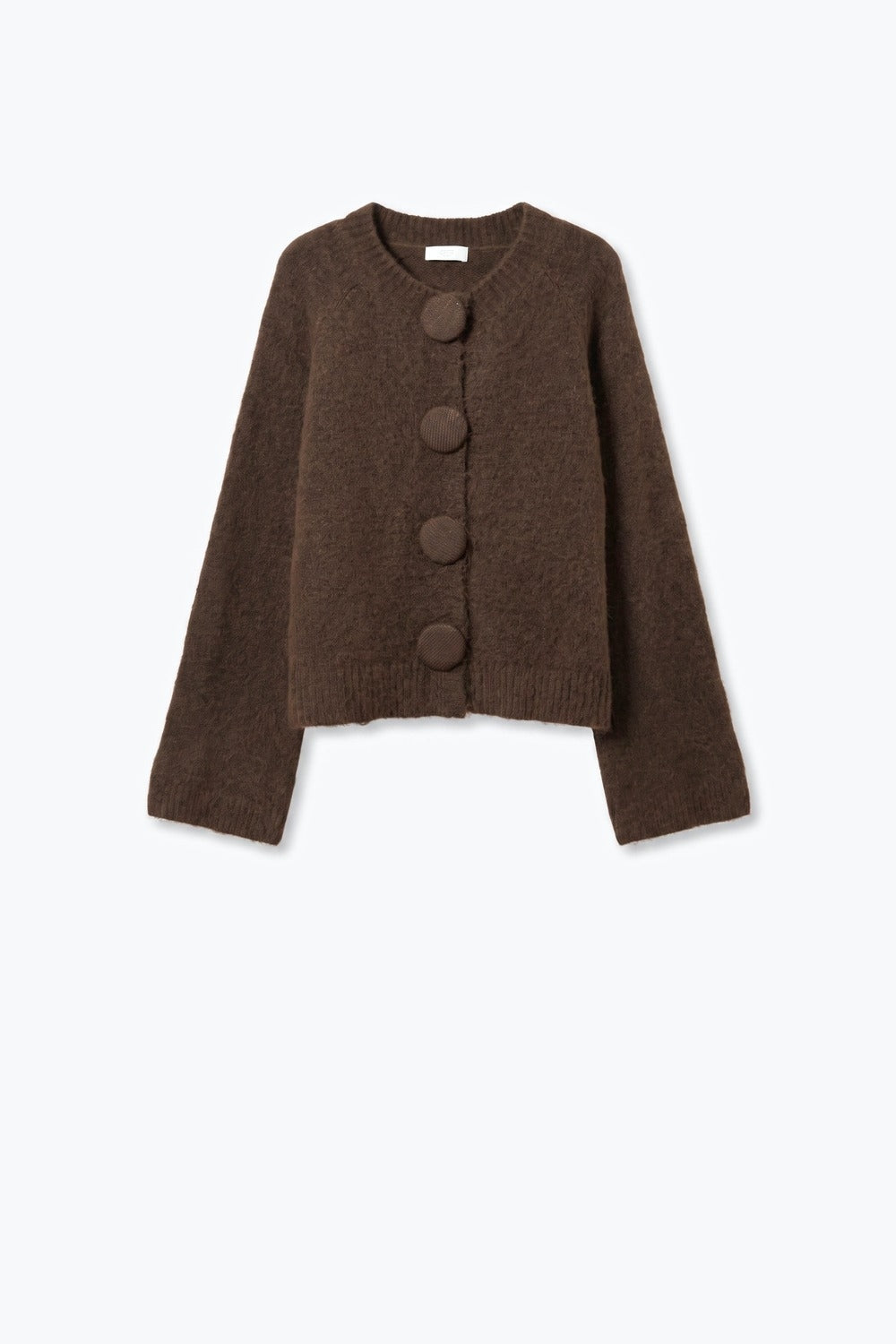Cardigan Cropped com Botões Cobertos de Tricô Felpudo Marrom Escovado