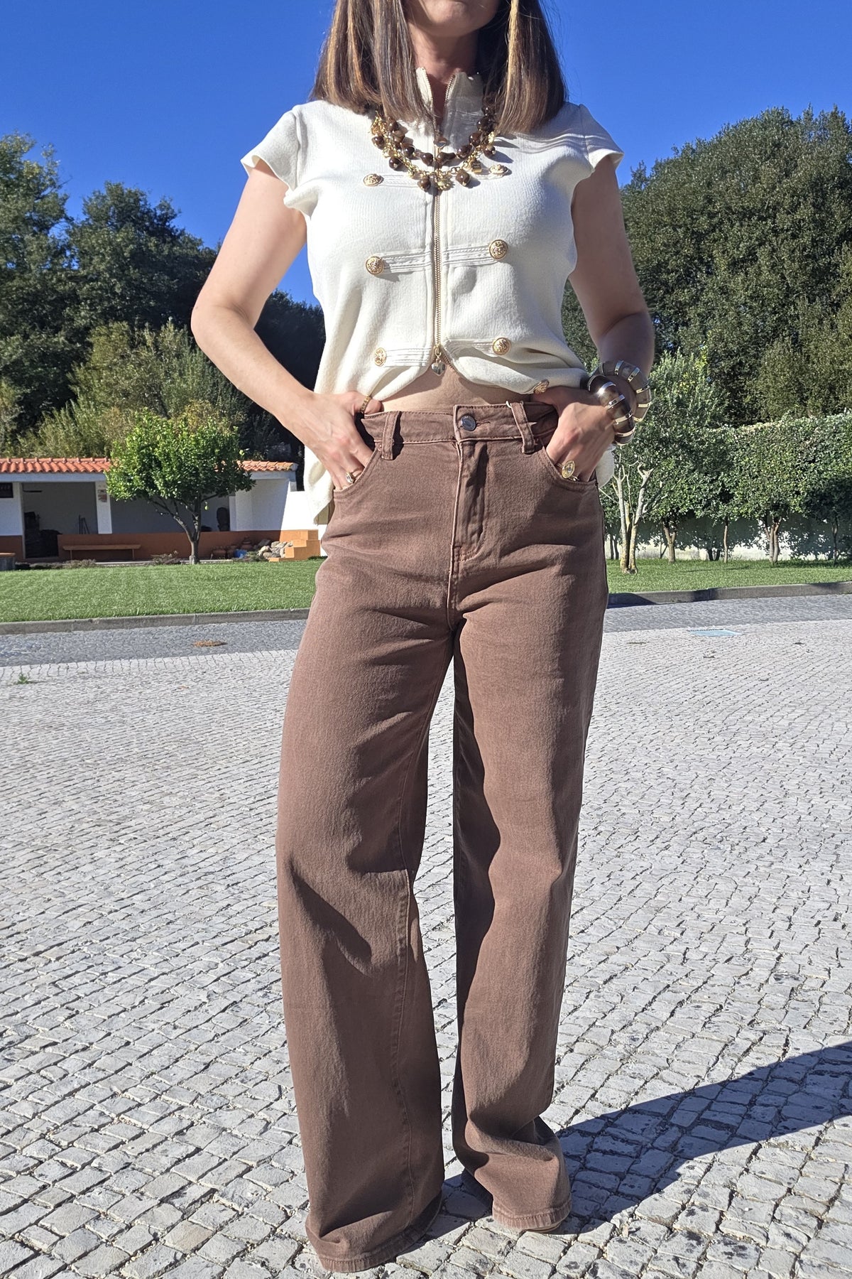 Calças de ganga wide leg Brown