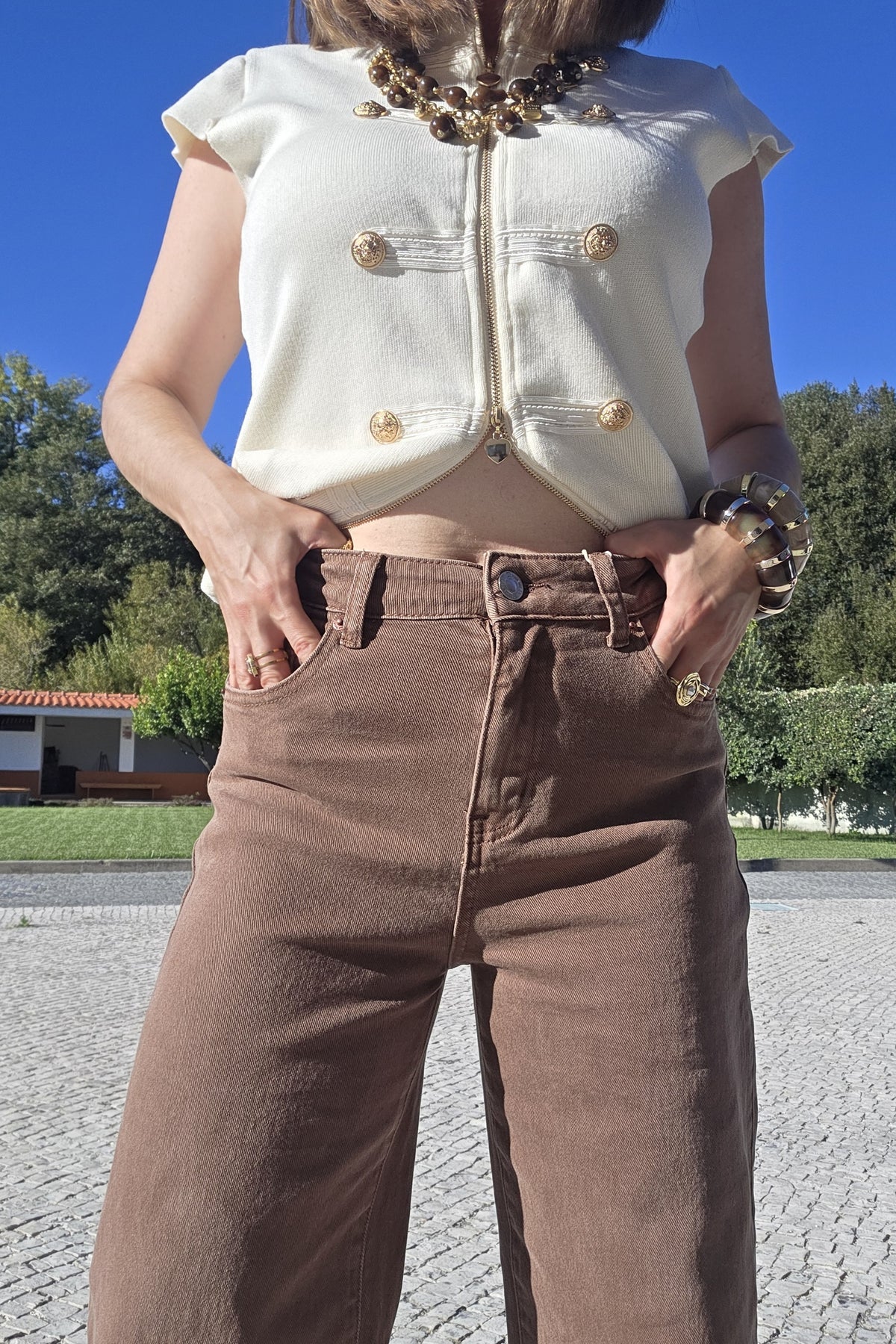Calças de ganga wide leg Brown