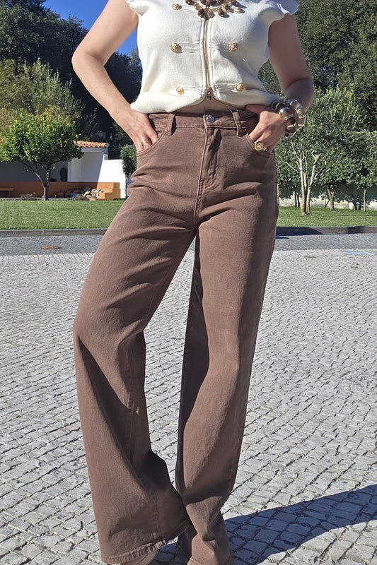 Calças de ganga wide leg Brown