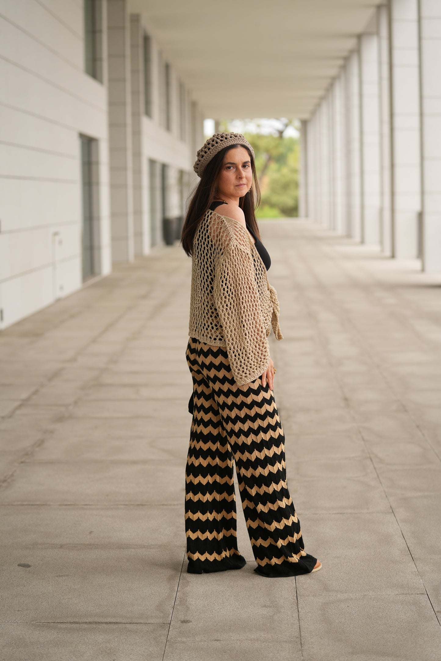 Calças malha zig-zag
