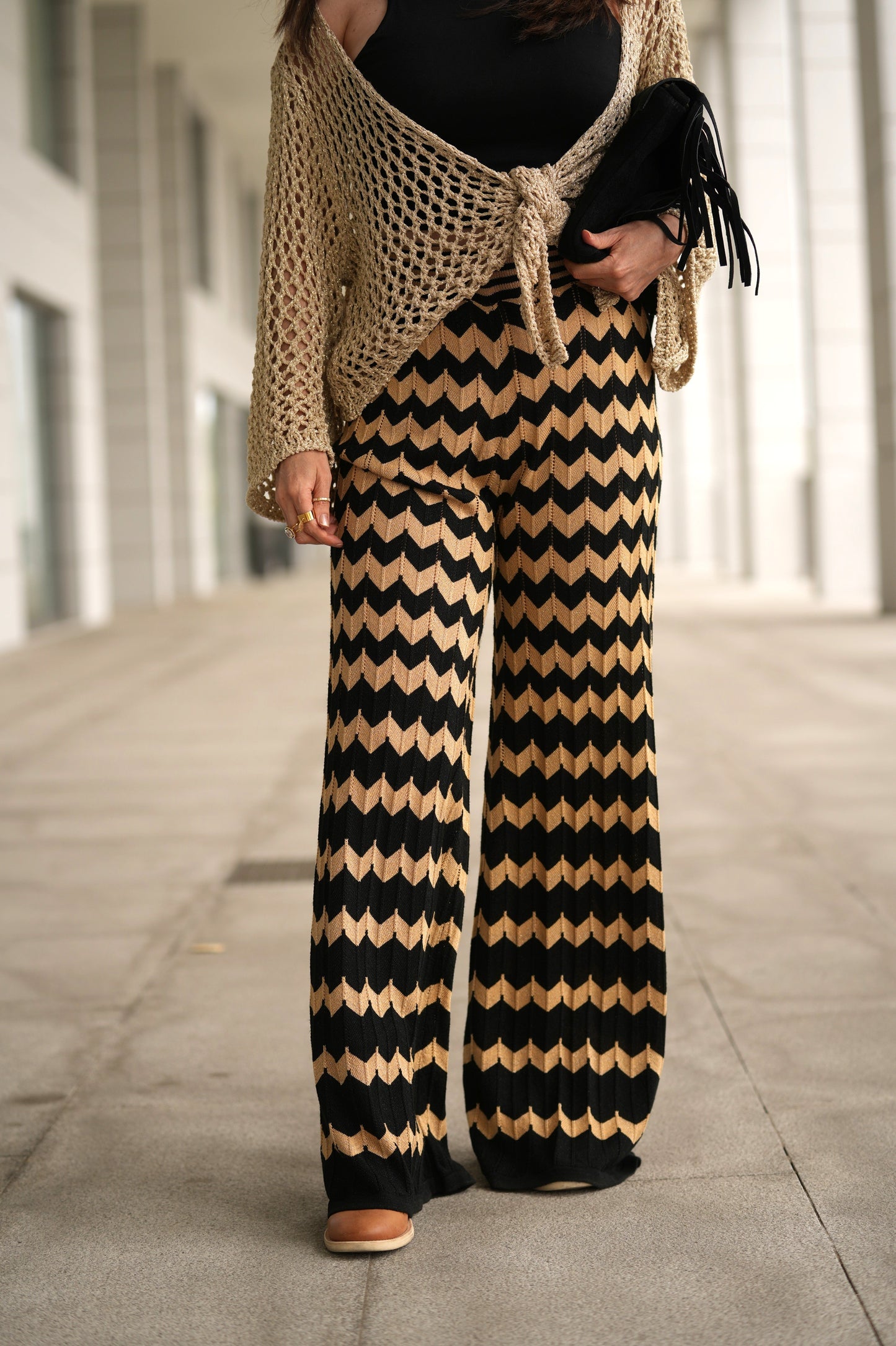 Calças malha zig-zag