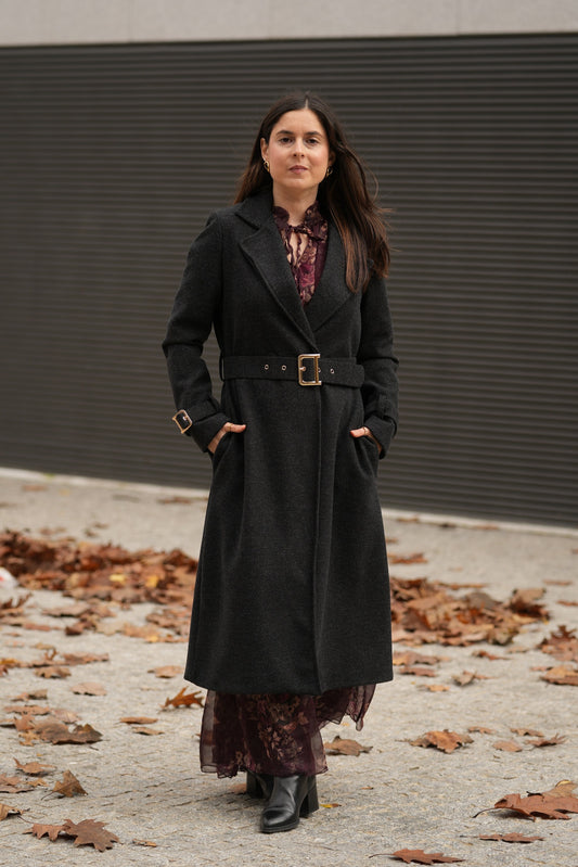 Sobretudo com cinto Elegance cinza