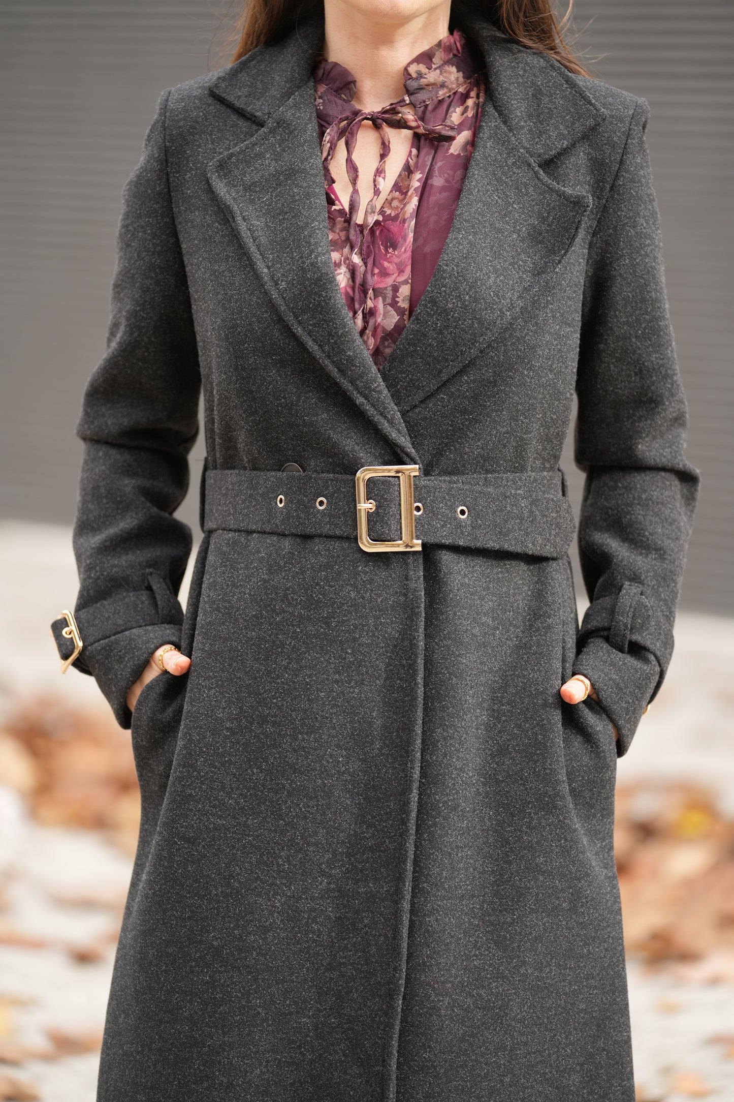 Sobretudo com cinto Elegance cinza