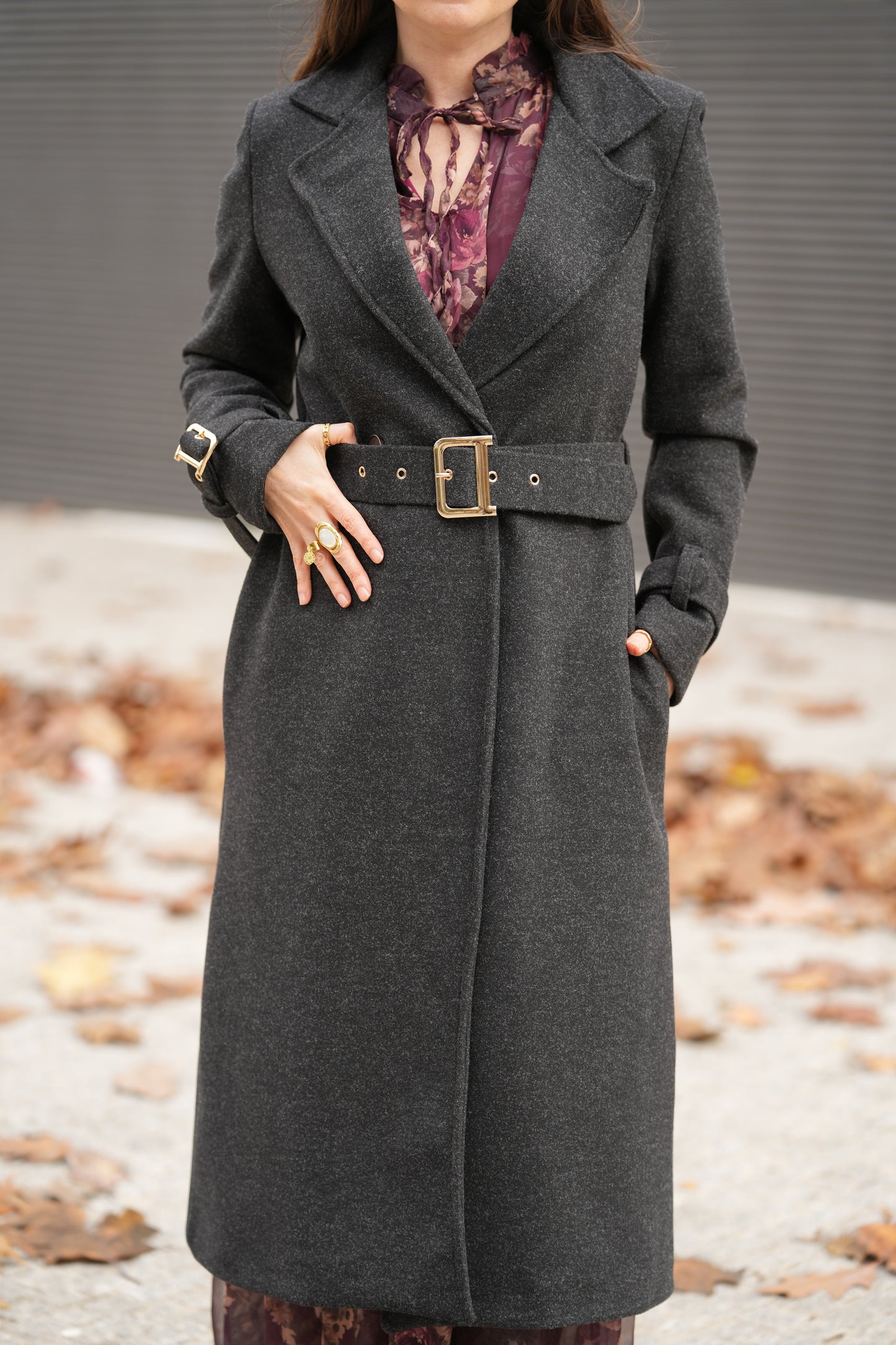 Sobretudo com cinto Elegance cinza