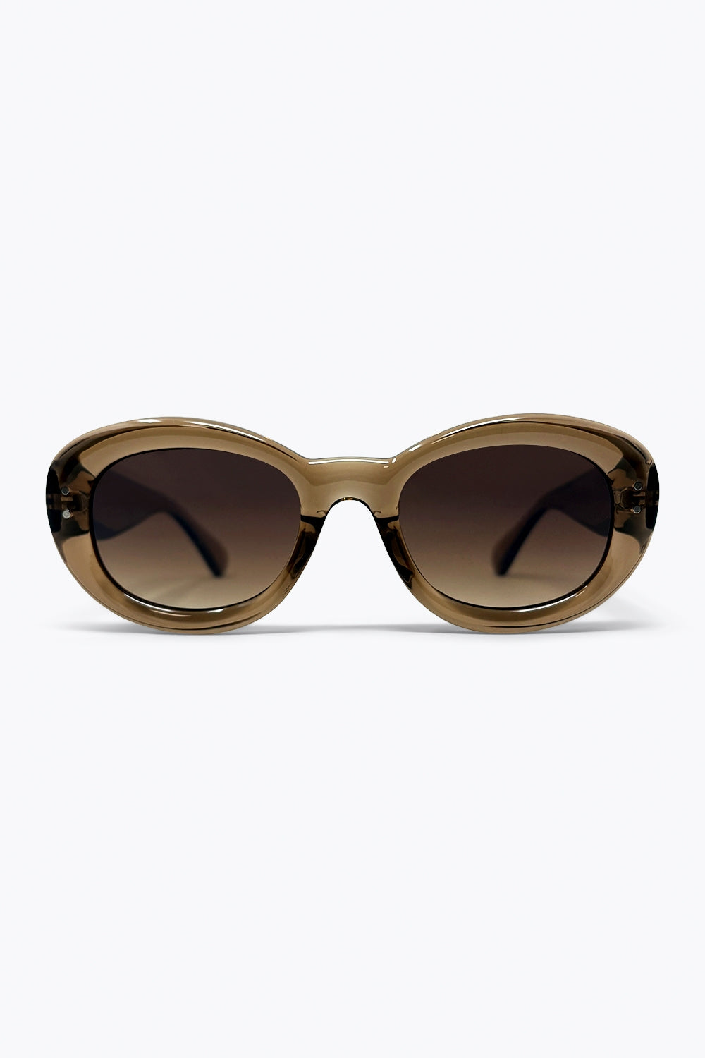 Q2 Armação Oval Marrom Óculos de Sol com Lentes Degradê em Acetato Translúcido