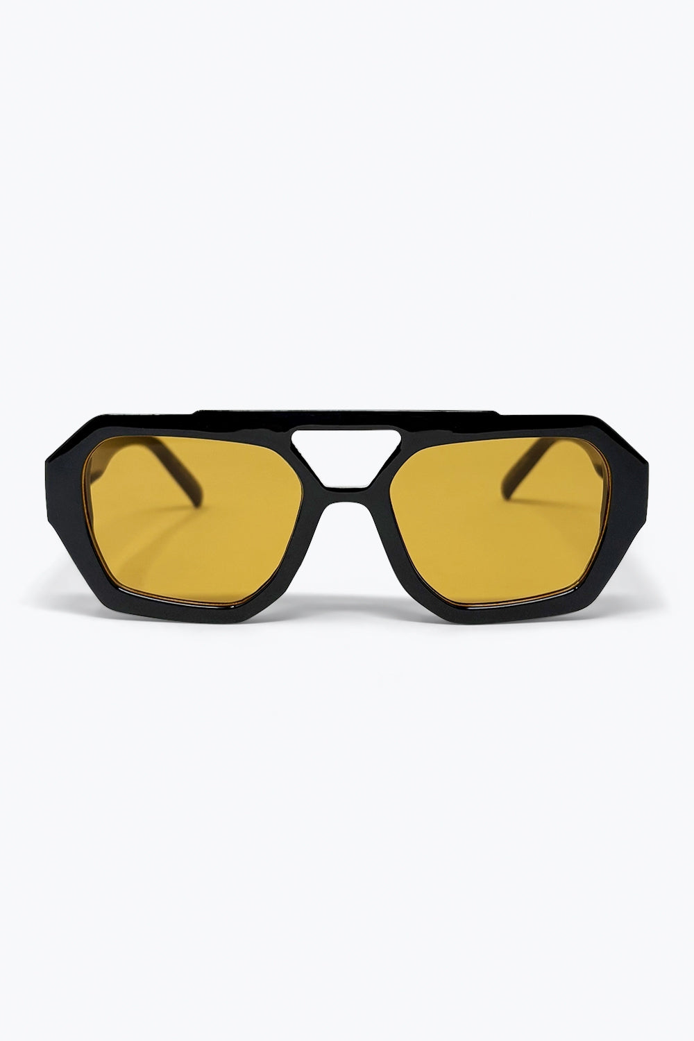 Q2 Armação Preta e Amarela Óculos de Sol Oversized com Lentes Amarelas