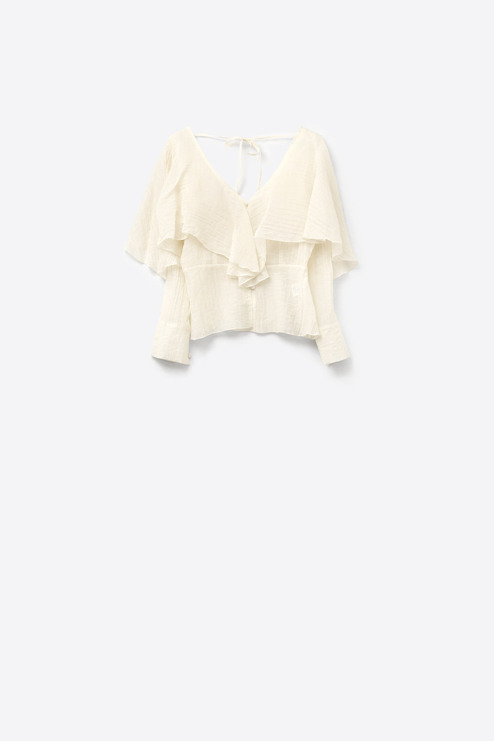 Q2 blusa curta em chiffon esvoaçante com mangas compridas
