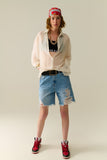 Blusa de chiffon bege suave com detalhe de brilho