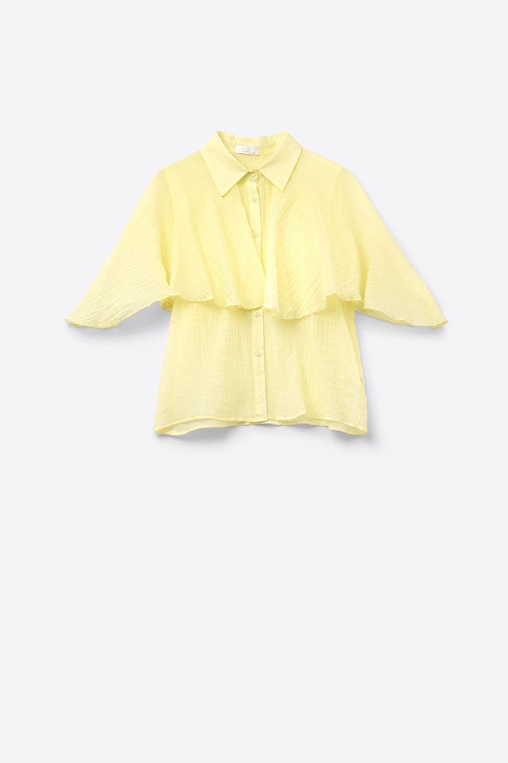 Q2 Blusa de chiffon texturada amarela com mangas caídas