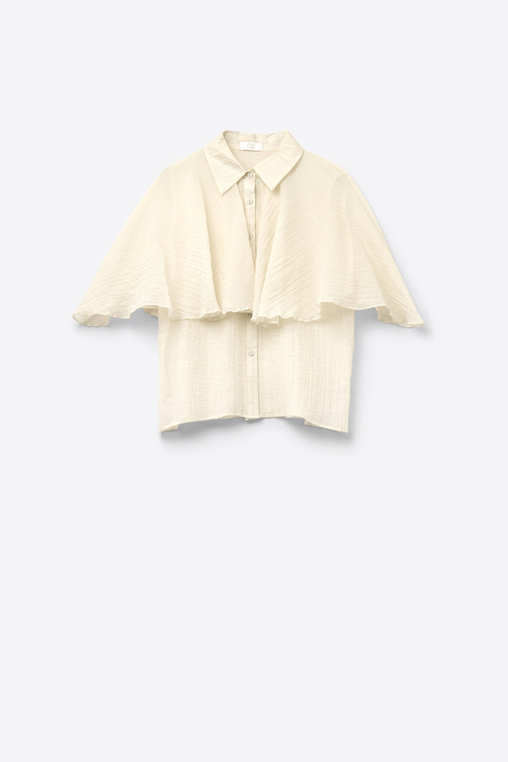 Q2 Blusa de chiffon texturizado bege com mangas caídas