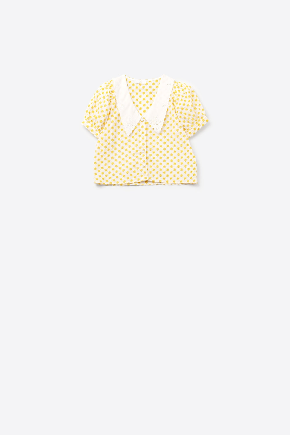 Q2 blusa de corte com gola de bebé e flores bordadas
