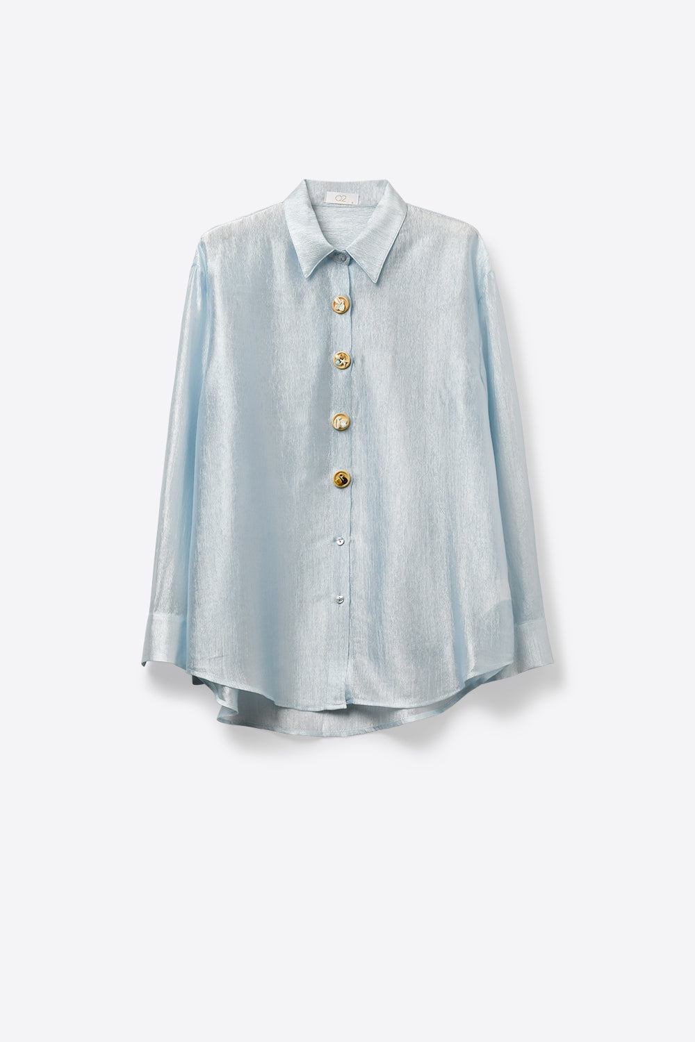 blusa de malha azul brilhante com botões retrô