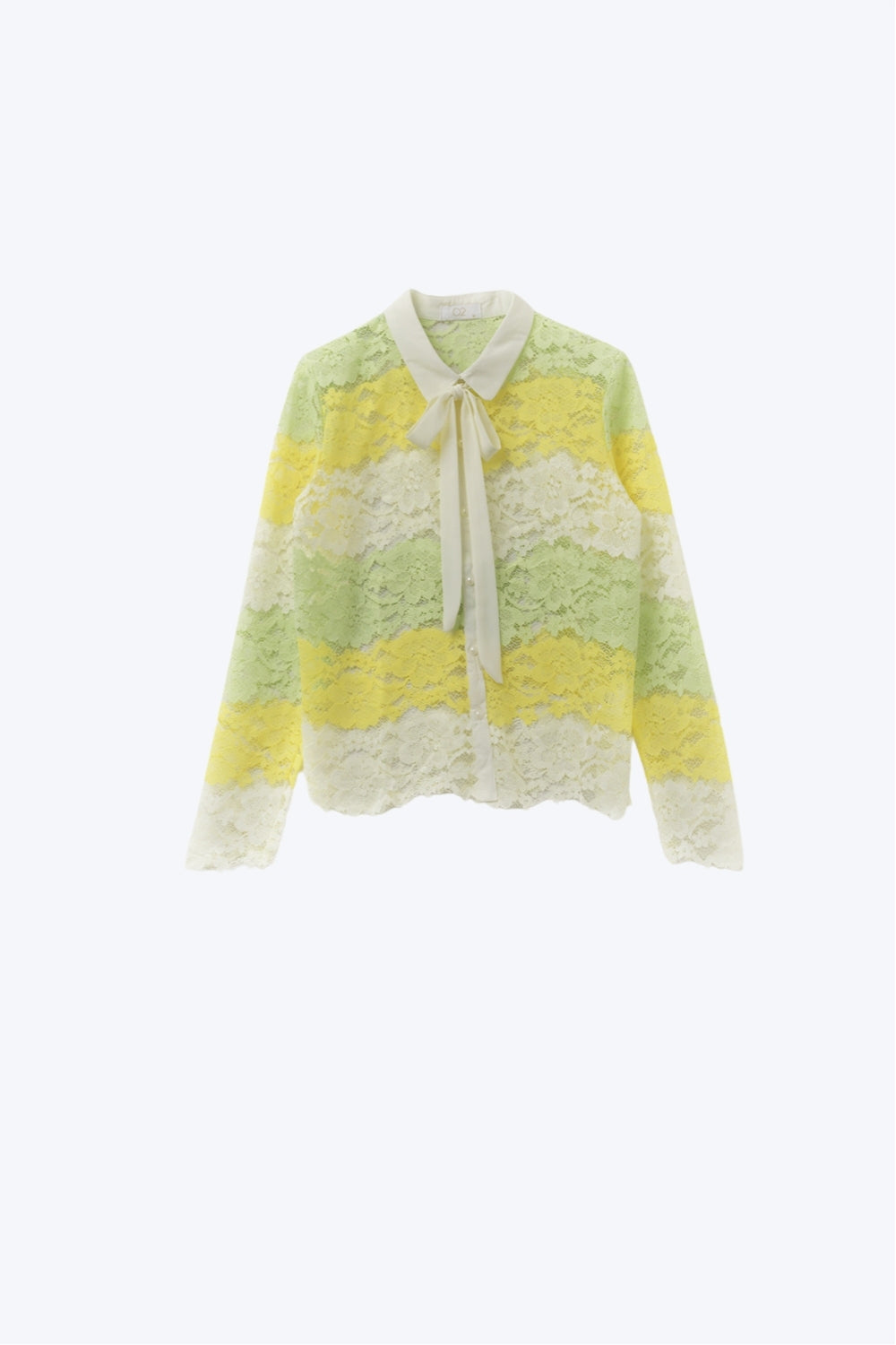 Q2 Blusa de renda multicolorida com laço